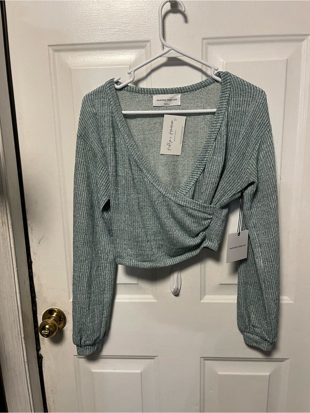 painted threads Sage Ribbed Wrap Crop Top